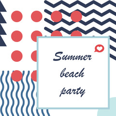 Fototapeta na wymiar Vector banner template in marine style. Invitation card. Celebration design. Summer beach party.