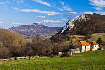 Meadows and hills,  Homolje mountains landscape on a sunny day in early spring, east Serbia