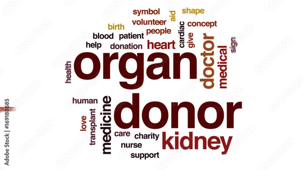 Poster Organ donor animated word cloud, text design animation.