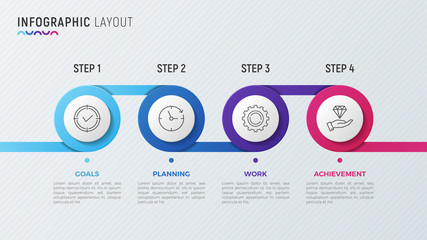 Fototapeta na wymiar Vector timeline chart infographic design for data visualization. 4 steps, options, processes.