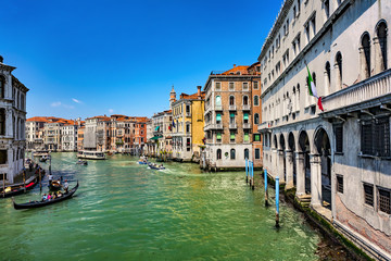 Italy. Venice. Grand Canal seen from the Rialto Bridge (Ponte di Rialto). Venice and its Lagoon is on UNESCO World Heritage List