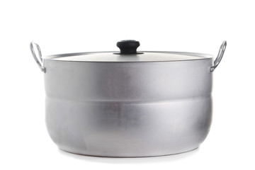 Aluminium saucepan isolated on white
