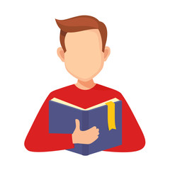 male character is holding the open book in his hands.vector illustration isolated from background