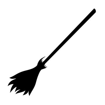 silhouette of a broom, monochrome.broom with a long  handle. vector illustration. tool for cleaning isolated on white background. Witches broom stick. Halloween accessory object