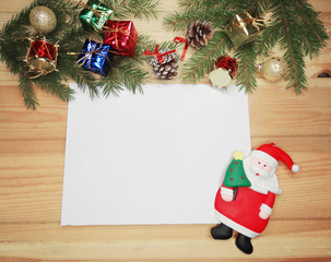 christmas greeting card to santa with copy space and decoration