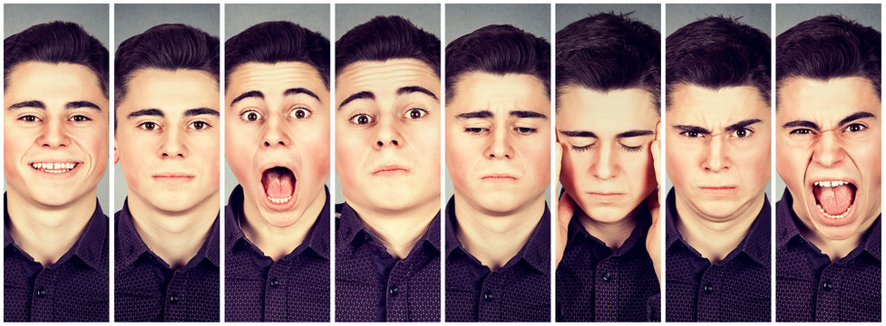 Collage of a man expressing different emotions