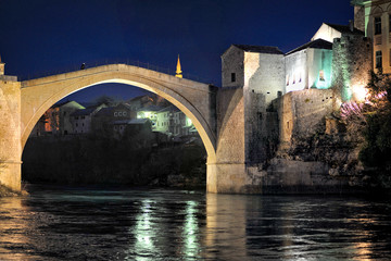 Historical Mostar Bridge (Stari Most) in city of Mostar, Bosnia and Hercegovina.