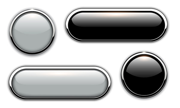 Glossy buttons with metallic, chrome elements, black and grey 