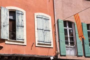 Facade of the old town of Perpignan, in French Catalonia