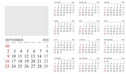 Calendar. 2018 Calendar. Vector print template.