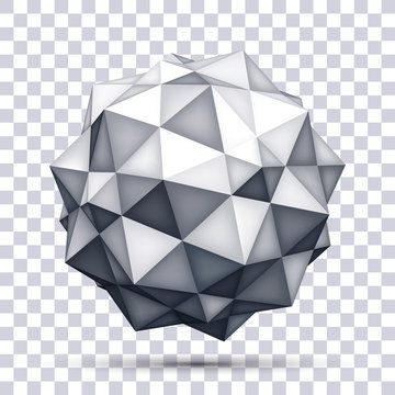 Volume polyhedron gray star on transparent background, 3d object, geometry shape, mesh version, abstract vector element