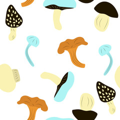 Cute mushroom seamless pattern. Vector hand drawn illustration.