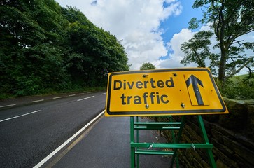 Diversion. Diverted Traffic Road Sign at Roadside