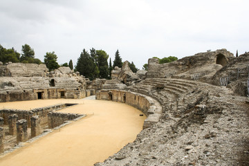 The ruins of the Roman amphitheatre at Italica, an ancient city in Andalusia, Spain. HBO filmed scenes for its fantasy series Game of Thrones here.