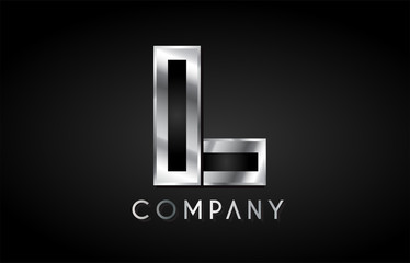 L silver metal alphabet letter icon design