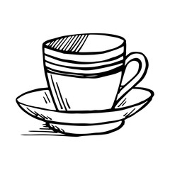 painted plate with saucer for tea and coffee isolated on white background