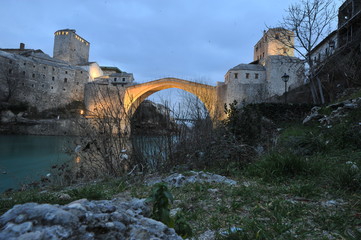 Mostar Bridge at Sunset