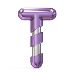 Purple gem with metal core font LETTER T 3D