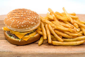 Cheese burger - American cheese burger with Golden French fries