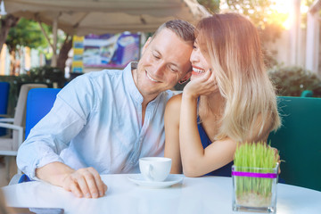 Couple dating drinking coffee