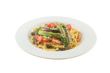 Vegetarian Spaghetti with eggplant and zucchini