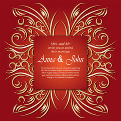 Wedding card, Invitation card with ornamental on red background