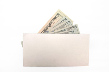 a stack of hundred dollar bills in a white blank envelope
