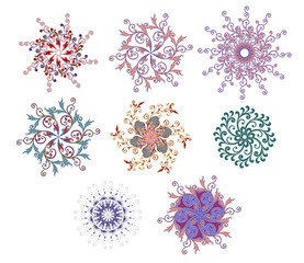 Mandala. A set of ornamental floral arrangements in oriental style.