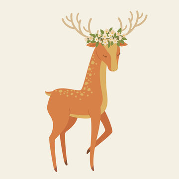 Deer in floral wreath