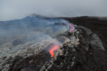 Fototapeta na wymiar Effusive Activity at Mount Etna Volcano in italy