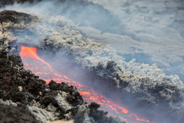 Fototapeta na wymiar Effusive Activity at Mount Etna Volcano in italy