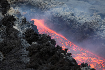 Effusive Activity at Mount Etna Volcano in italy