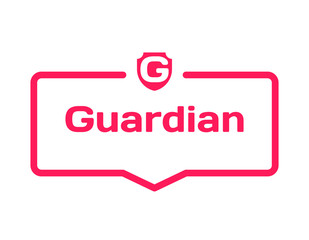 Guardian template dialog bubble in flat style on white background. Basis with shield icon for various word of plot. Stamp for quotes to cards, banners, labels, notes, blog article. Vector