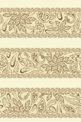 Abstract vintage pattern with decorative flowers, leaves and Paisley pattern in Oriental style.