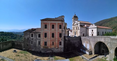 Fototapeta na wymiar Genazzano - Roma - Lazio. Scorcio con Chiesa di San Nicola vista dal Castello Colonna