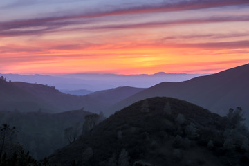 Sunset of Rolling Hills. Mt Diablo State Park, Contra Costa County, California, USA. Views near Eagle Peak of the Diablo Range.