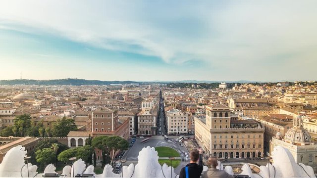Aerial view timelapse of Venice squre (Piazza Venezia) from Vittoriano. Rome, Italy. April, 2016.