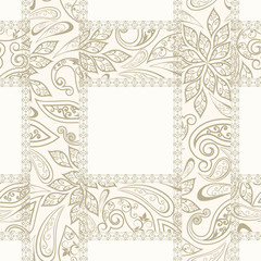 Abstract vintage pattern with decorative flowers, leaves and Paisley pattern in Oriental style.
