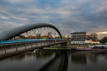 Bernatka footbridge over Vistula river in Cracow, Poland