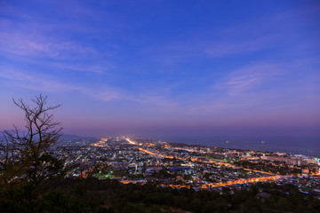 Hua Hin city from scenic point at twilight, Hua  Hin, Thailand