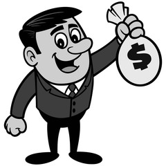 Businessman with Bag of Money Illustration