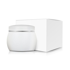 Cream Jar With Package Box Vector. Clean Cardboard Box. Skin Care Product Package 3D Illustration.