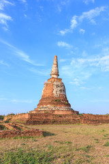 An ancient pagoda in meadow, Ayutthaya, Thailand