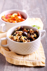 Bulgur with aubergine and pepper salads