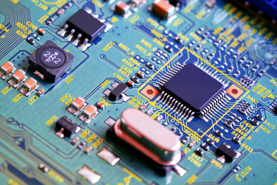 Electronic circuit board close up.