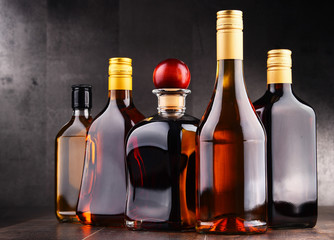 Bottles of assorted alcoholic beverages