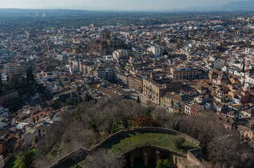 Cityscape. Panorama view of Granada old city from tower of Alhambra Palace. Granada, Spain.