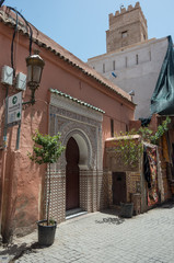 Colorful old streets of Marrakech medina, morocco