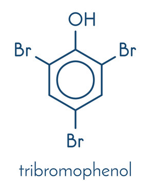 Tribromophenol (TBP, 2,4,6-Tribromophenol) molecule. Used as fungicide and wood preservative; Skeletal formula.