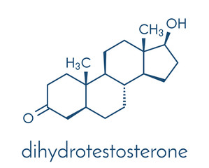Dihydrotestosterone (DHT, androstanolone, stanolone) hormone molecule. Skeletal formula.